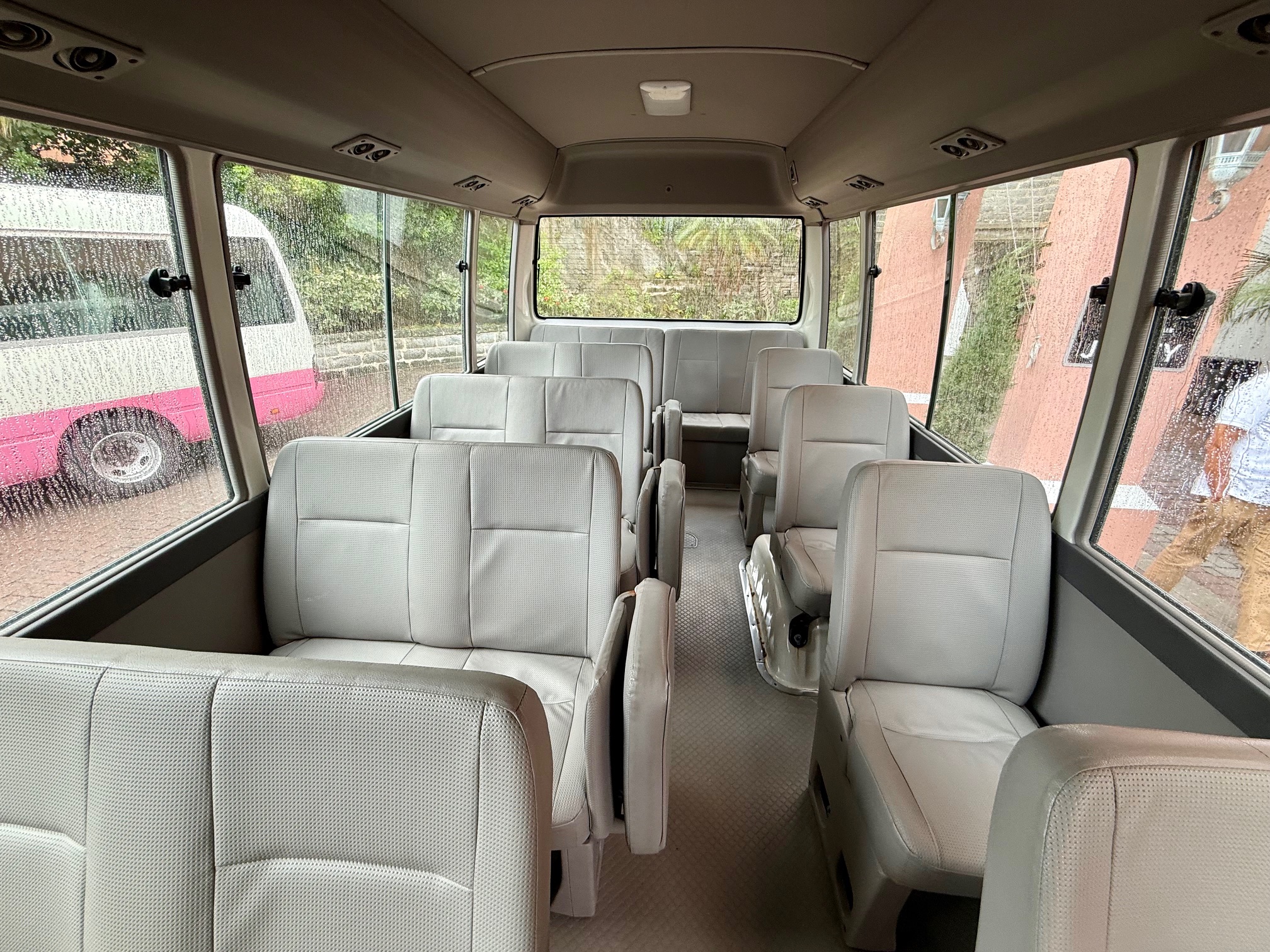 the inside of a bus