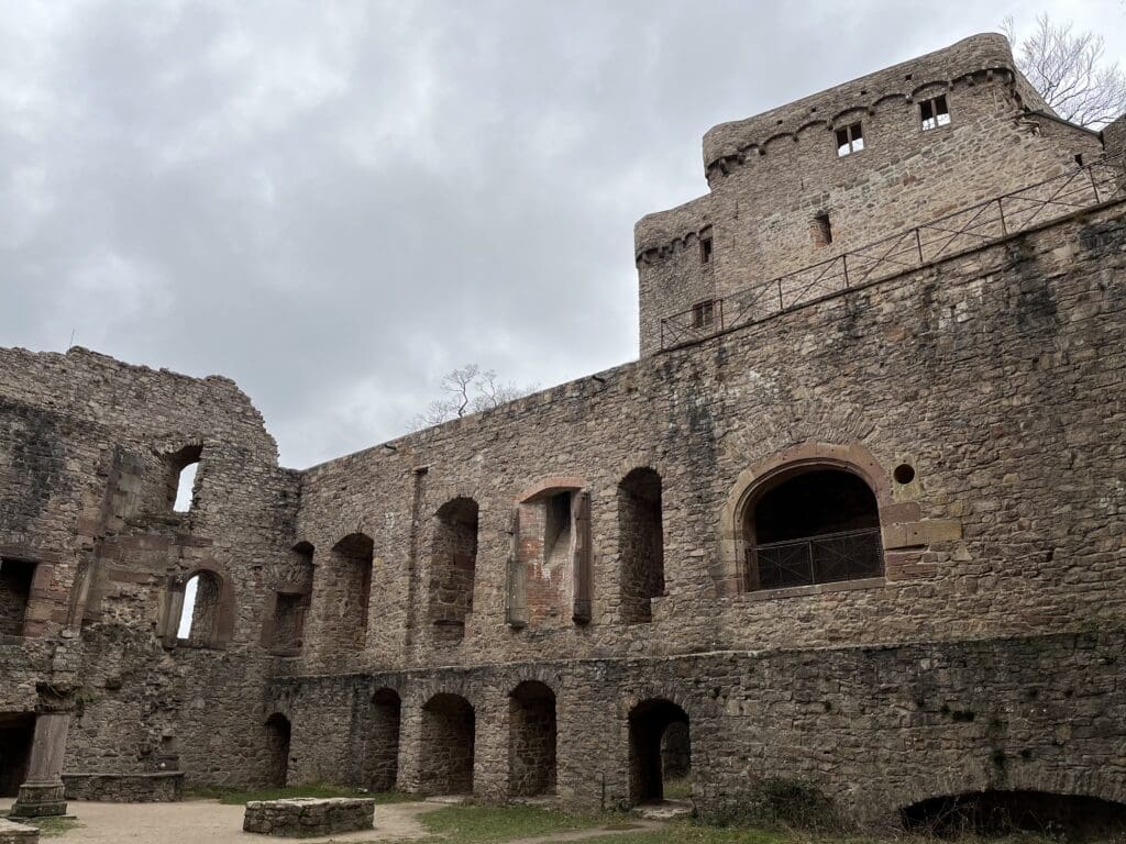 a stone building with many windows