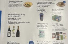 a menu with a variety of products