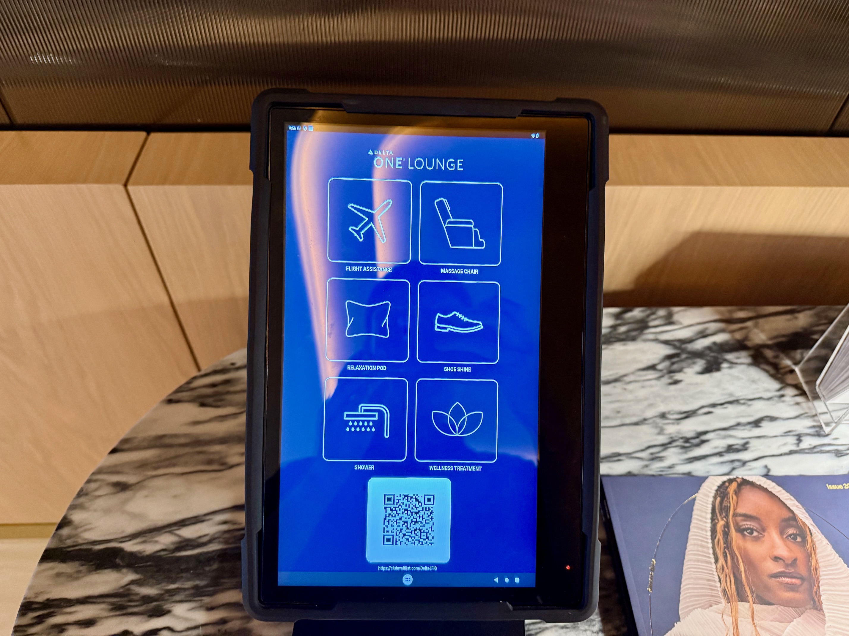 a tablet with a blue screen