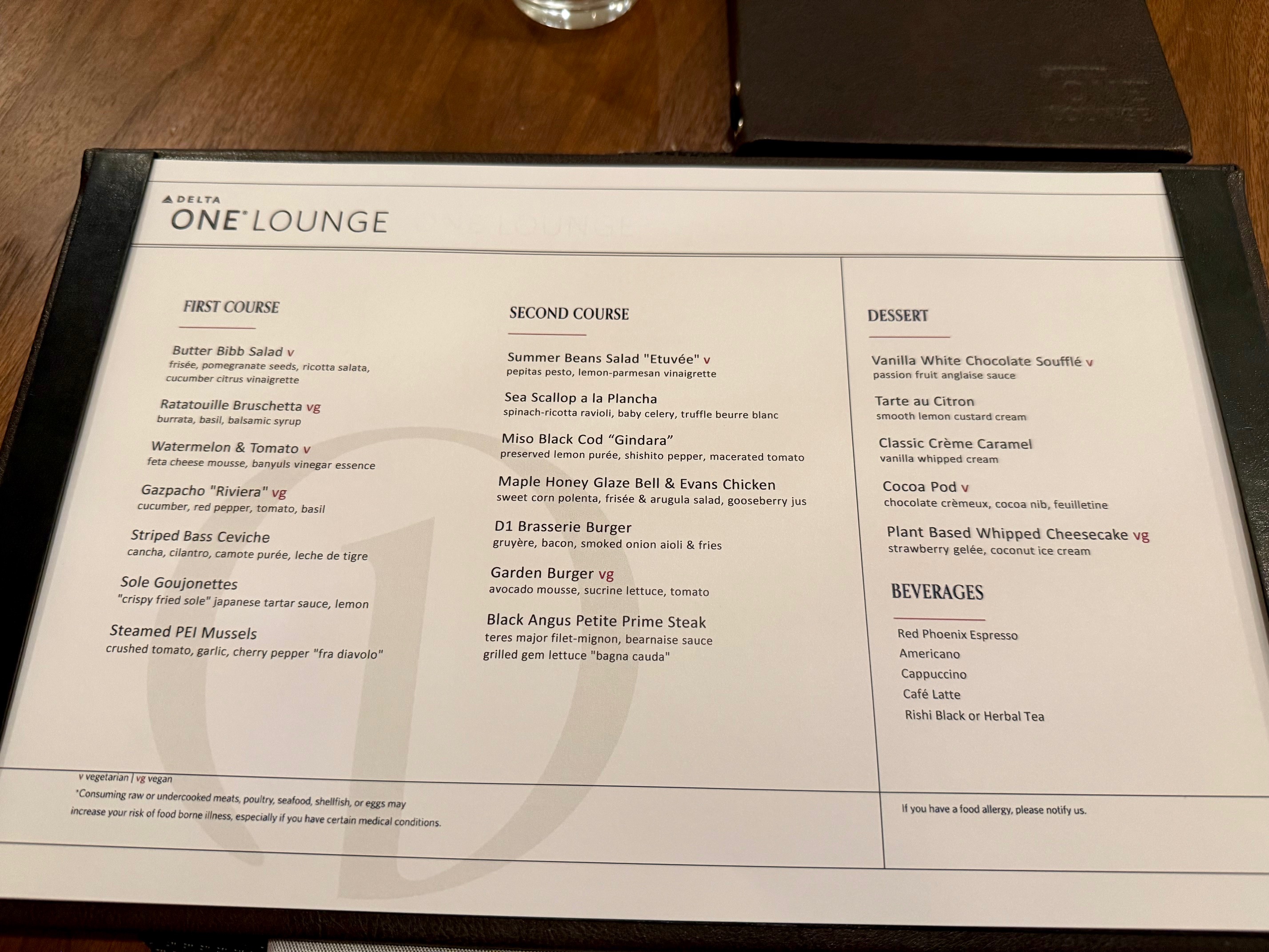 a menu at the Delta One Lounge New York