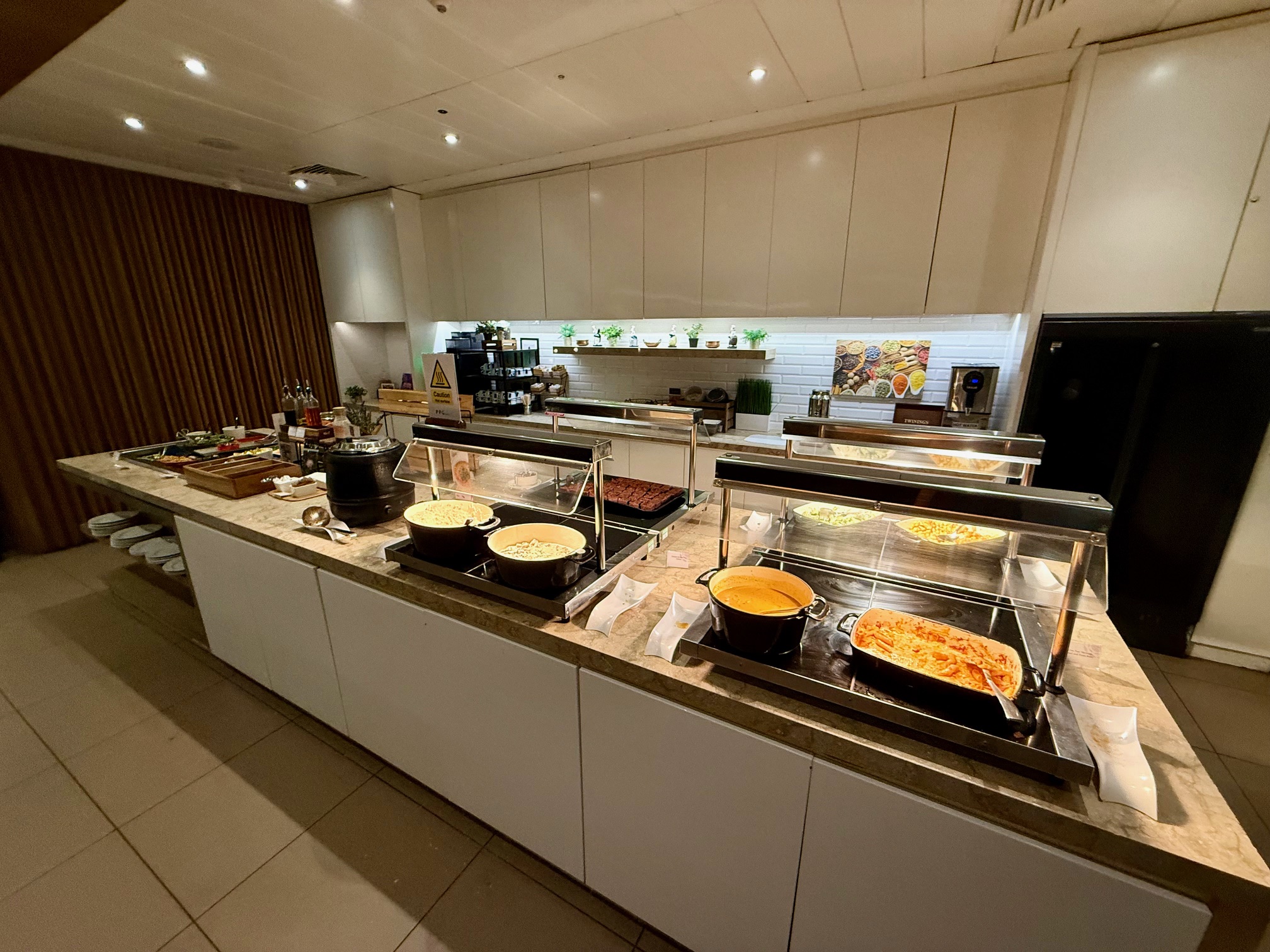 a buffet with food on the counter