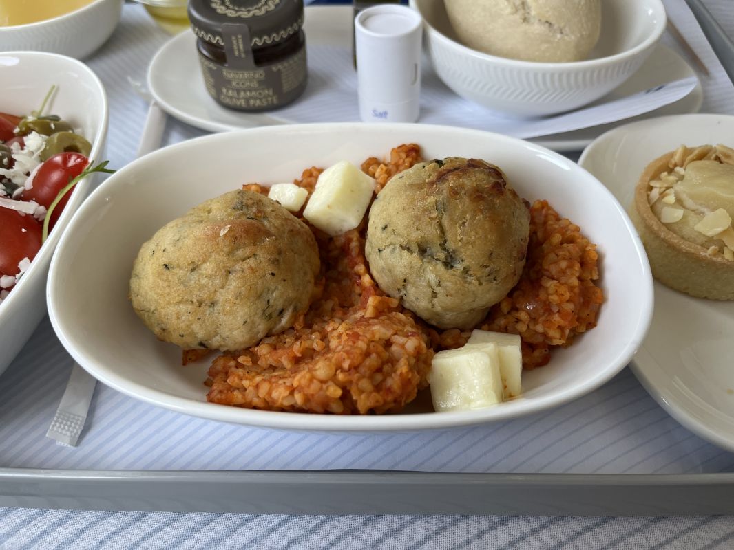 a plate of food on a tray
