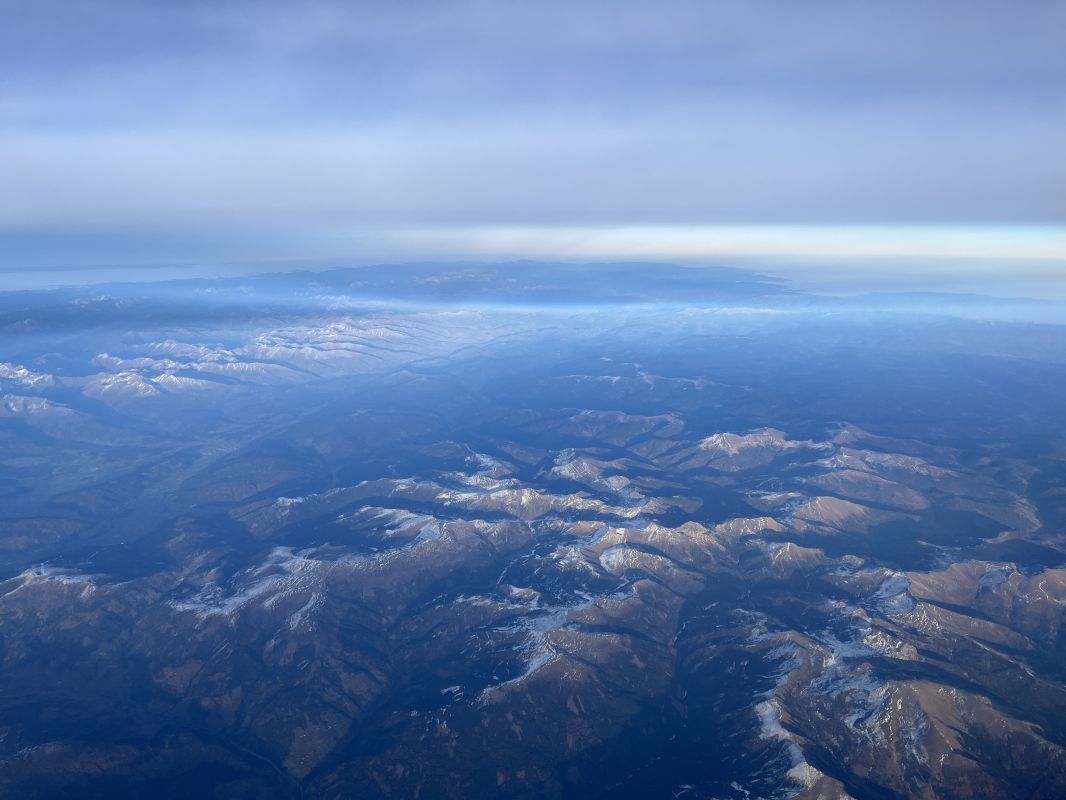aerial view of mountains and clouds