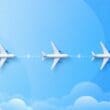 A graphic on a blue gradient background showing airplanes in flight introducing the post content on buying airline miles or points