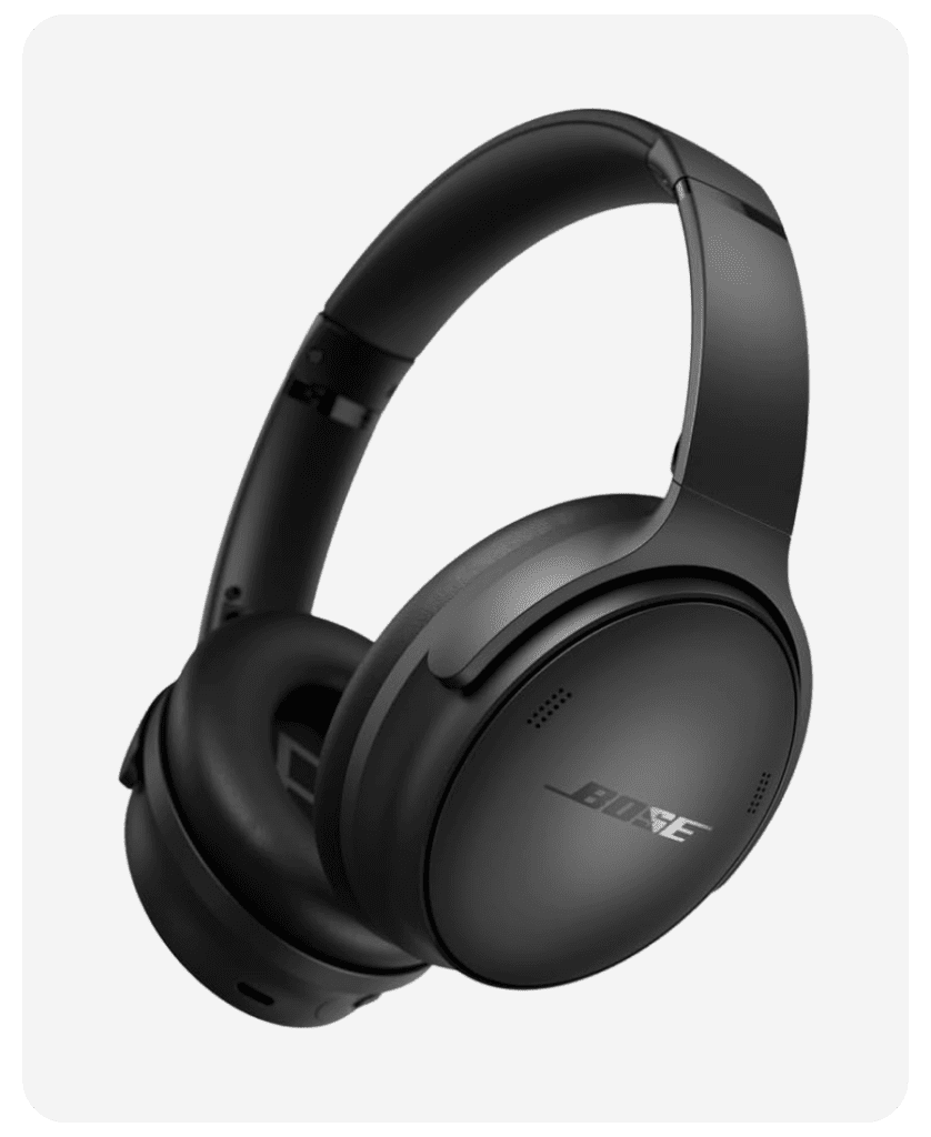 A pair of Bose QuiteComfort headphones on a white background