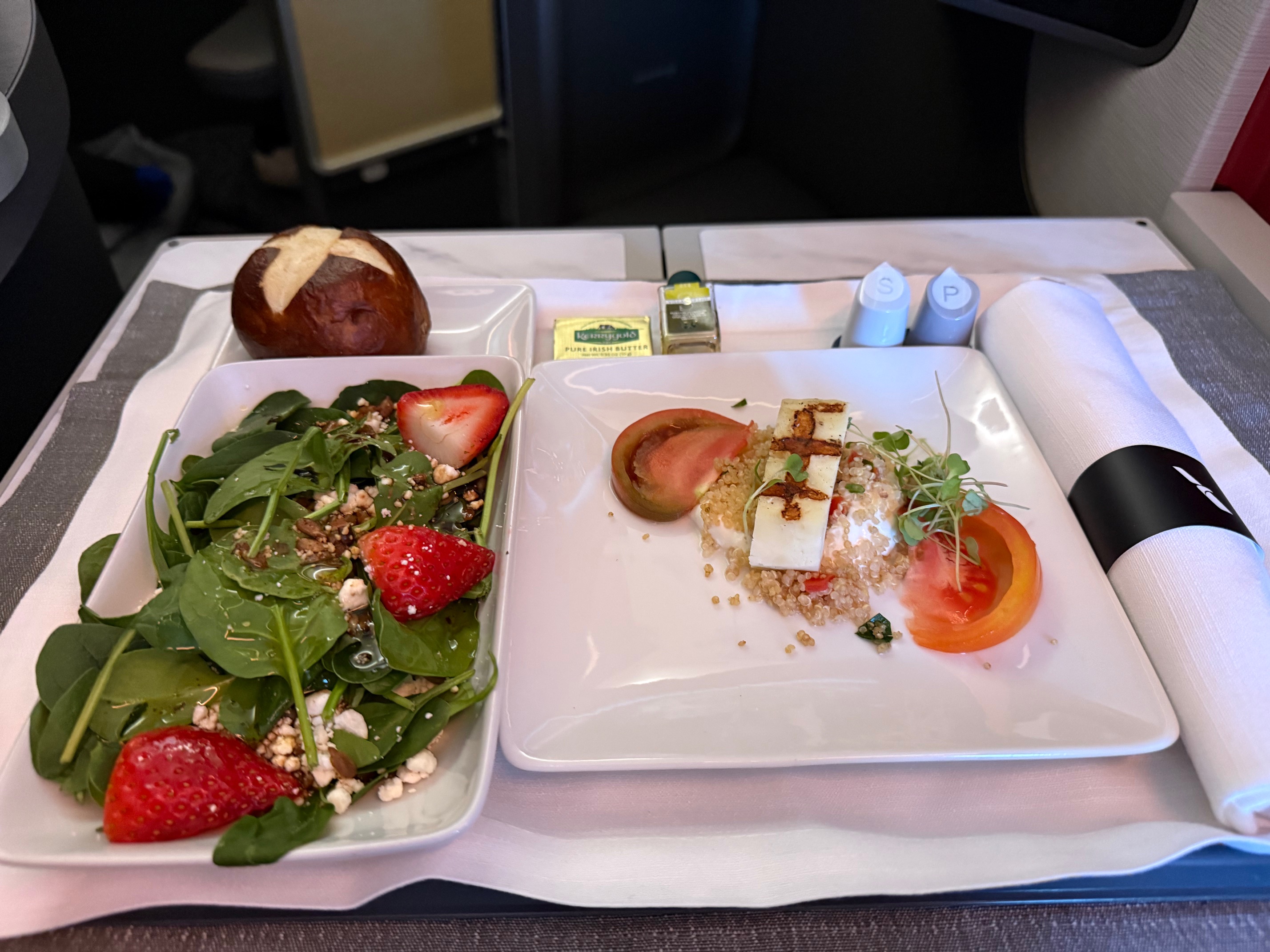 a plate of food on a tray