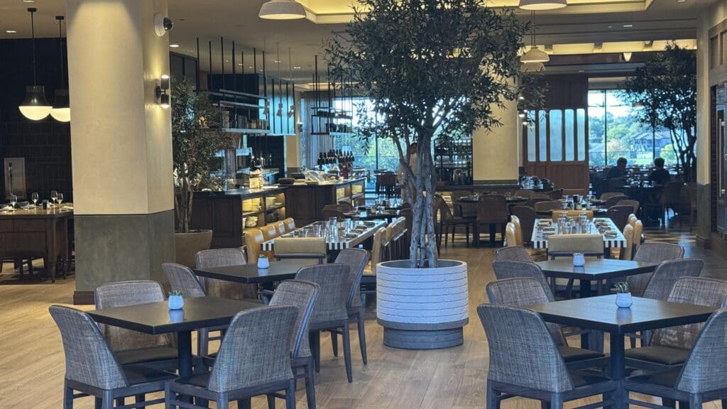 a room with tables and chairs