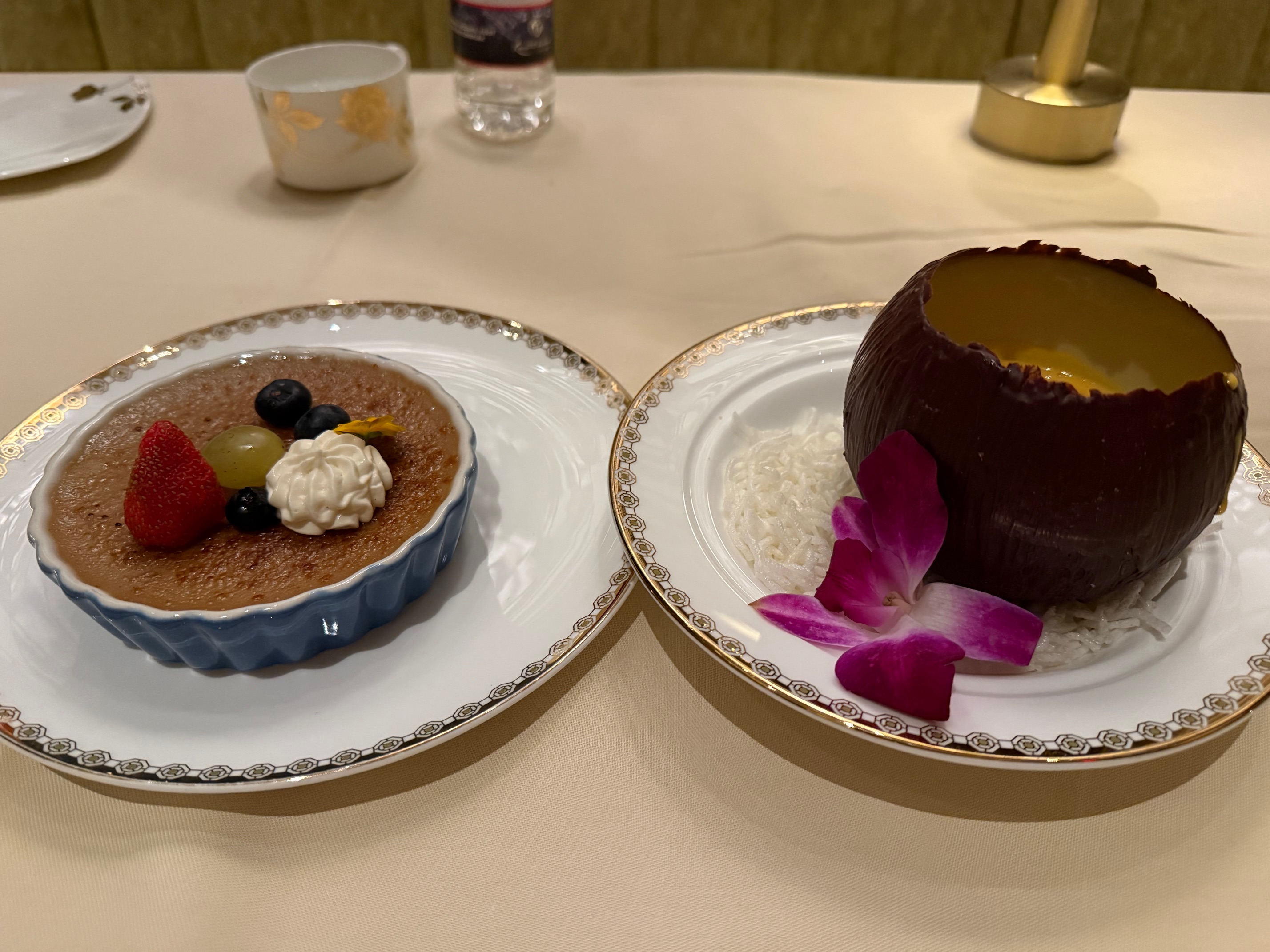 two plates with desserts on it