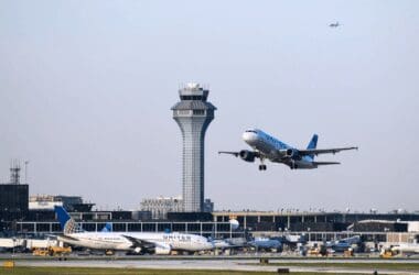 A United Airlines aircraft takes off from Chicago-O'Hare International Airport