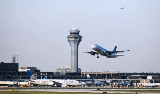 A United Airlines aircraft takes off from Chicago-O'Hare International Airport