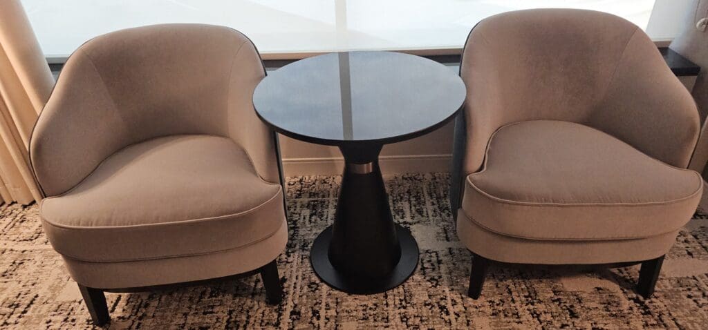 a table and two chairs