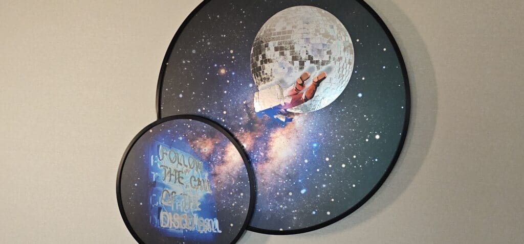 a pair of circular objects on a white surface