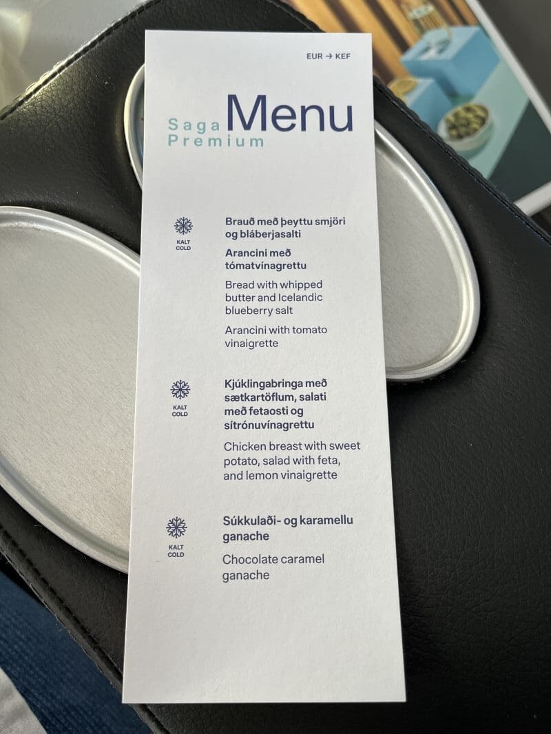 a menu on a tray