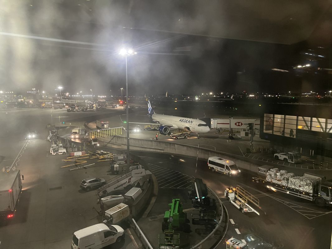 an airplane on a runway at night
