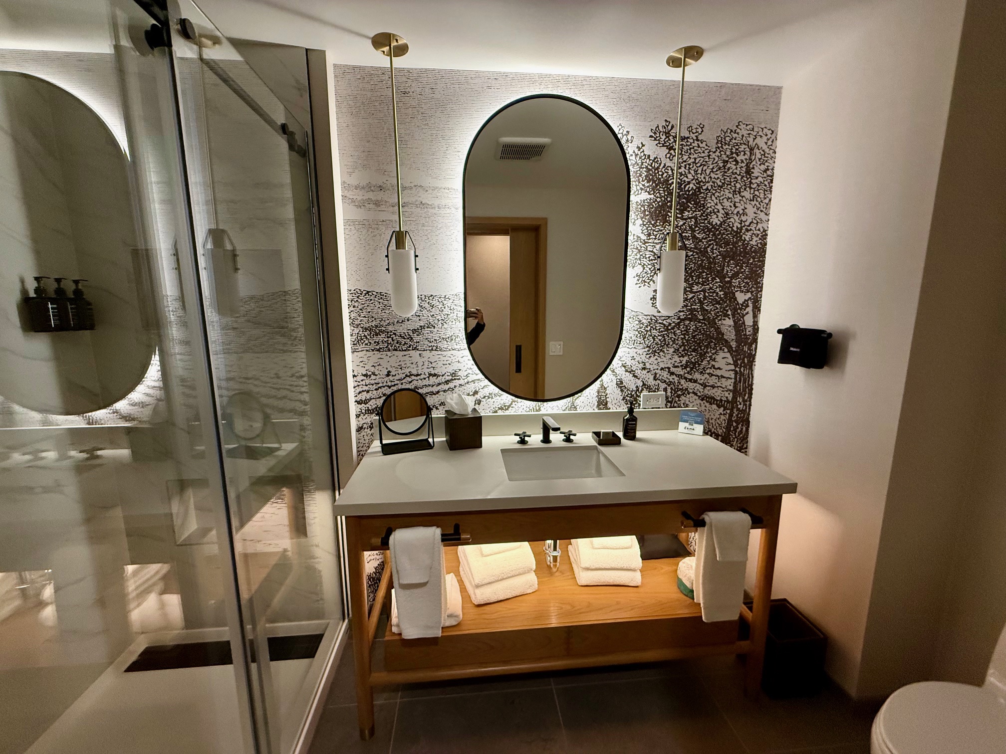 a bathroom with a mirror and a sink at the Ava Paso Robles