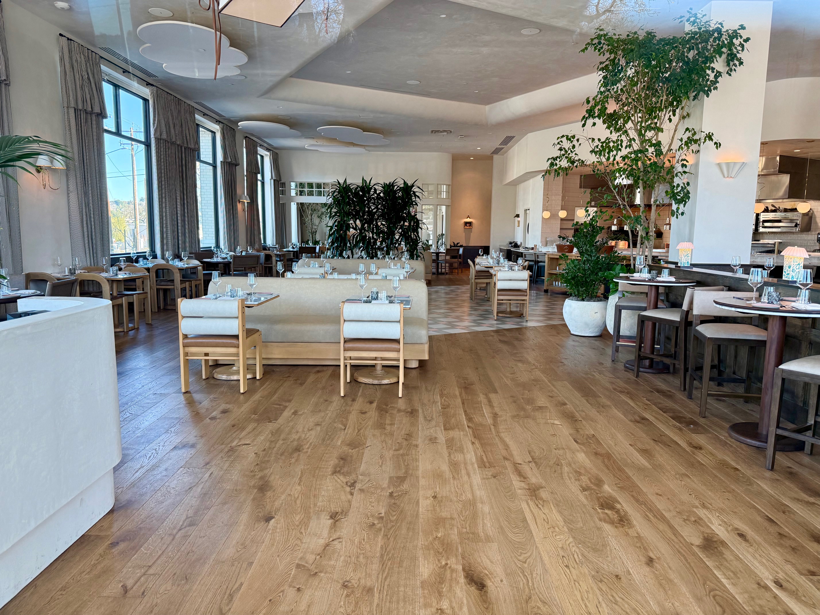 a room with tables and chairs