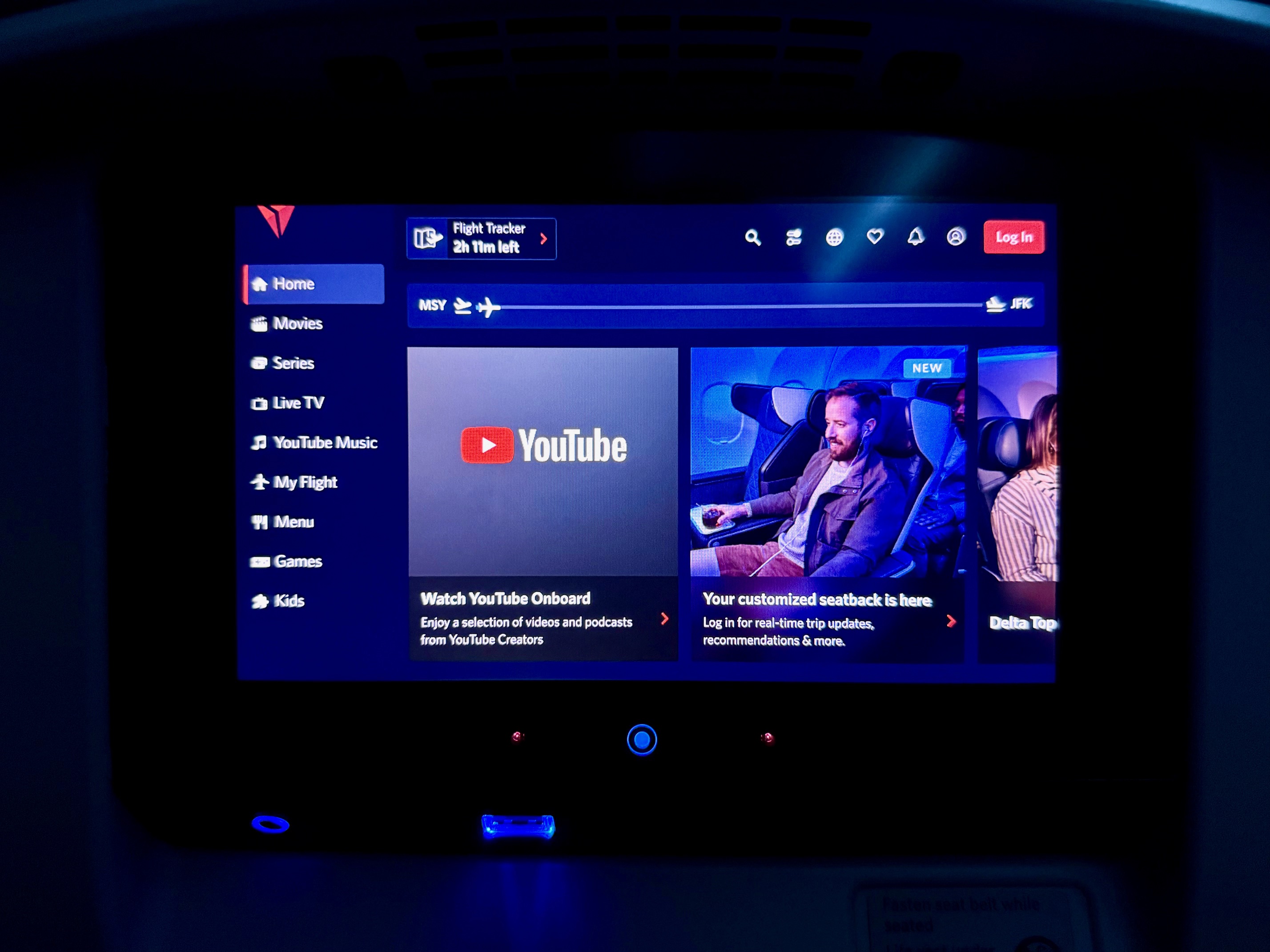 a screen on a Delta Air Lines A319