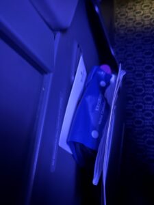 a blue object with a label on it