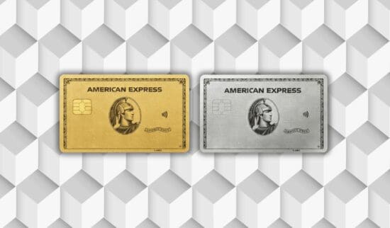 A side by side image of the American Express Gold Card and Platinum Card from American Express