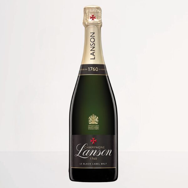 A bottle of Lanson La Black Label Brut champagne
