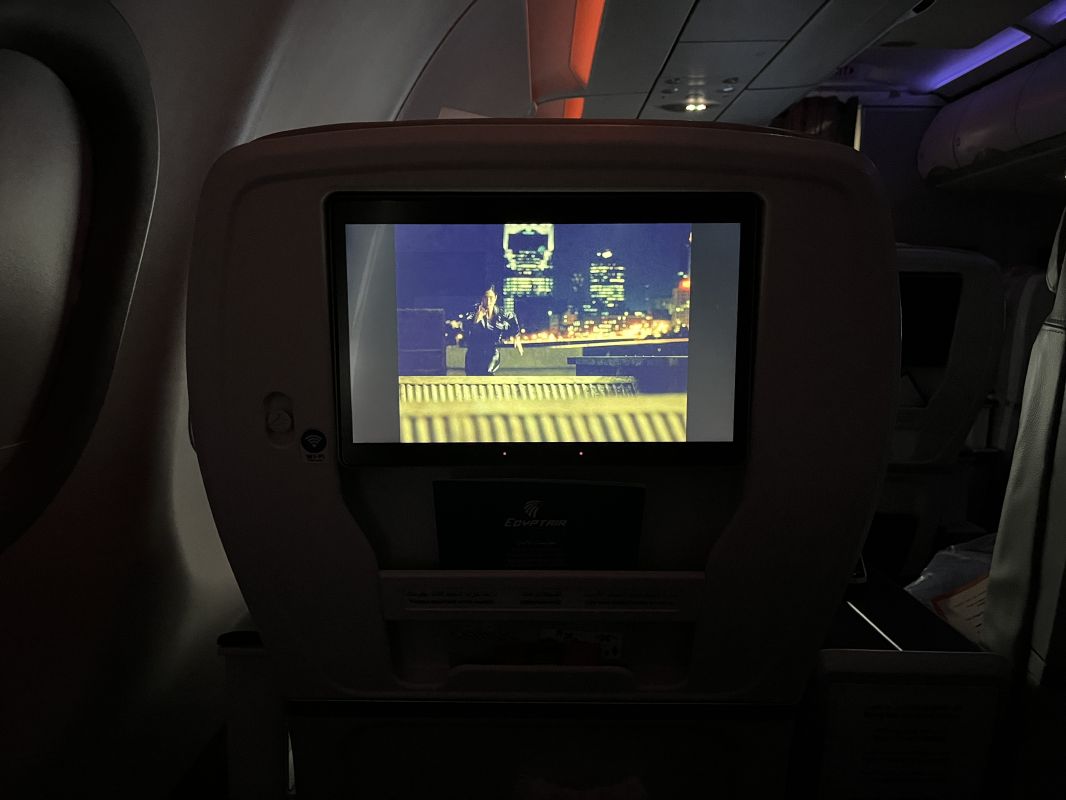a screen on an airplane