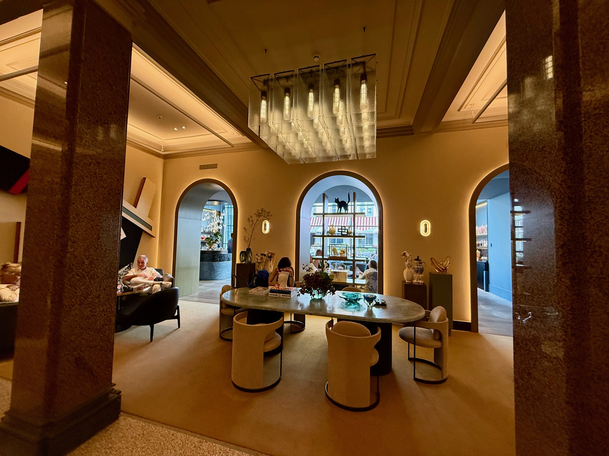 a room with a table and chairs