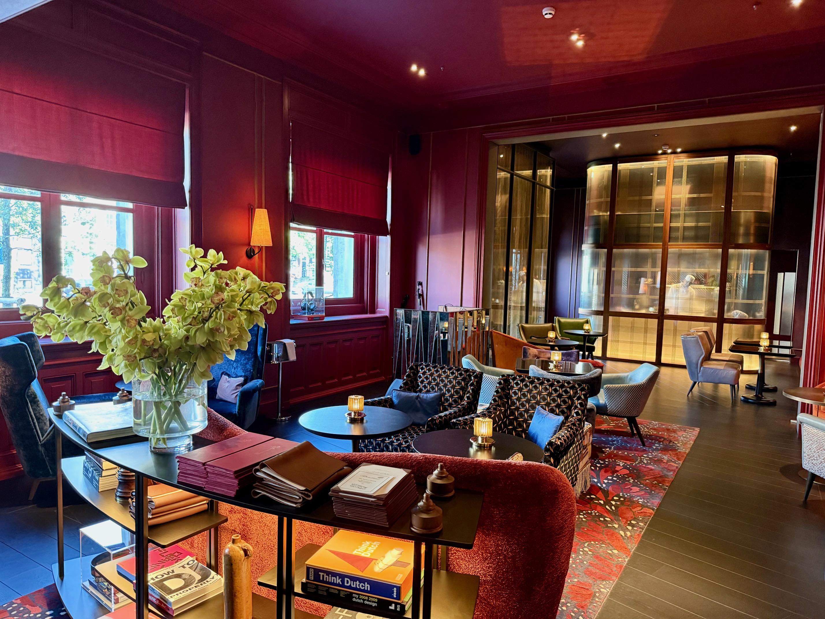 a room with a table and chairs