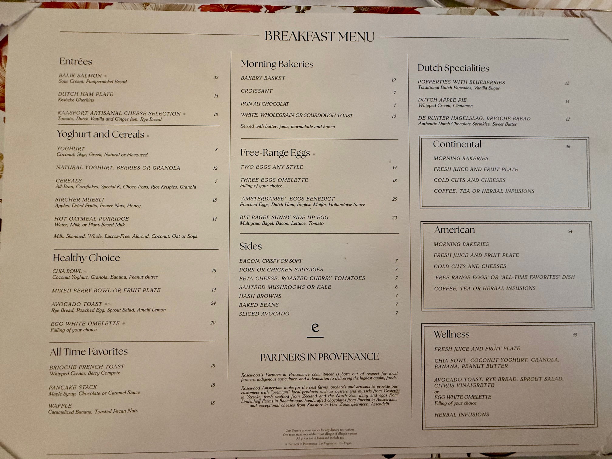 a menu of a restaurant