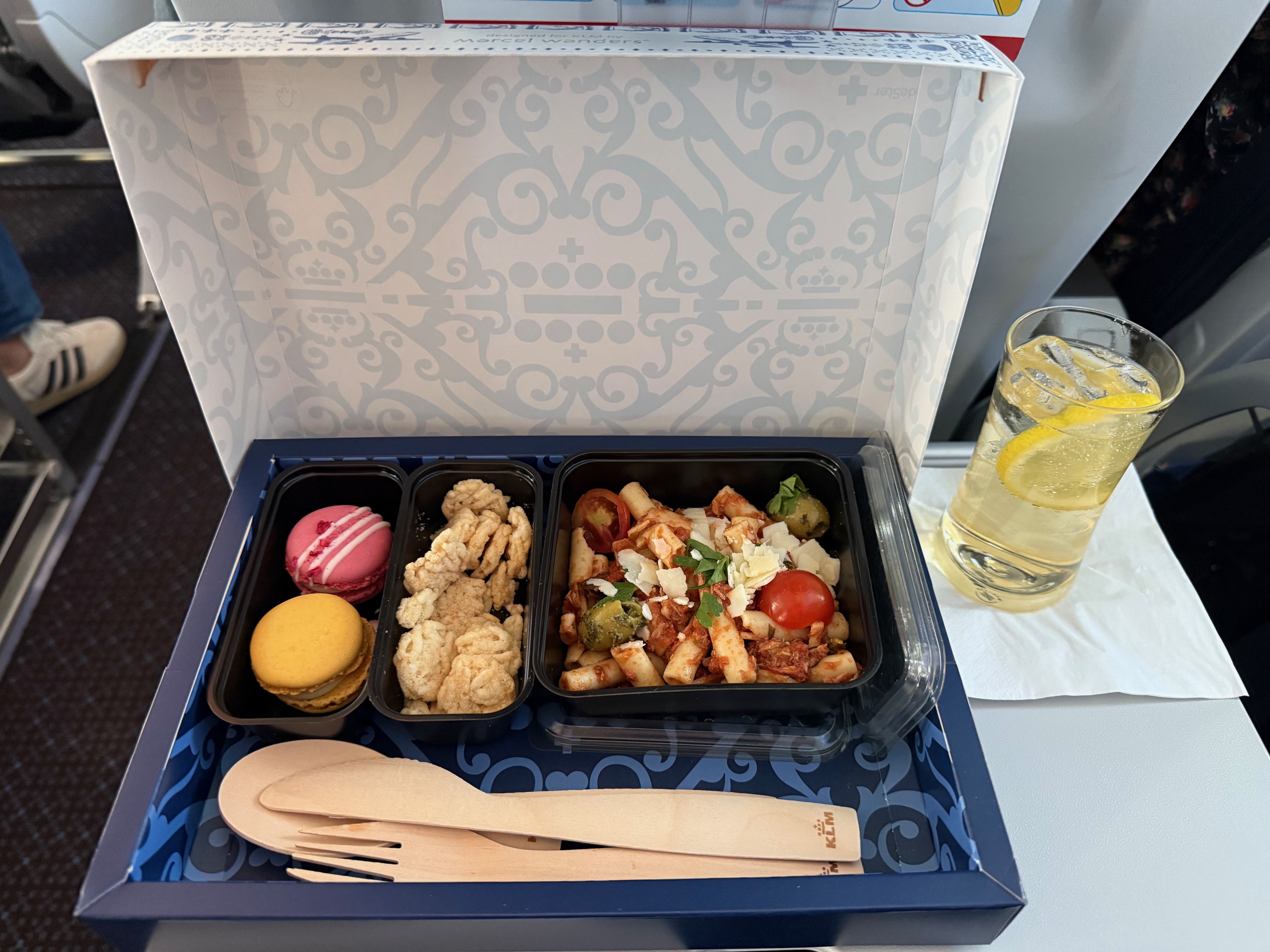 a box with food in it on the KLM Cityhopper Business Class Embraer 195-E2