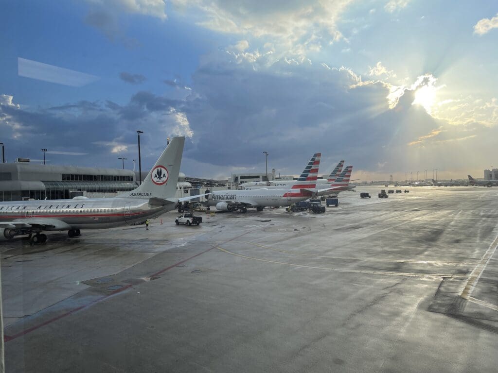 airplanes parked at an airport
