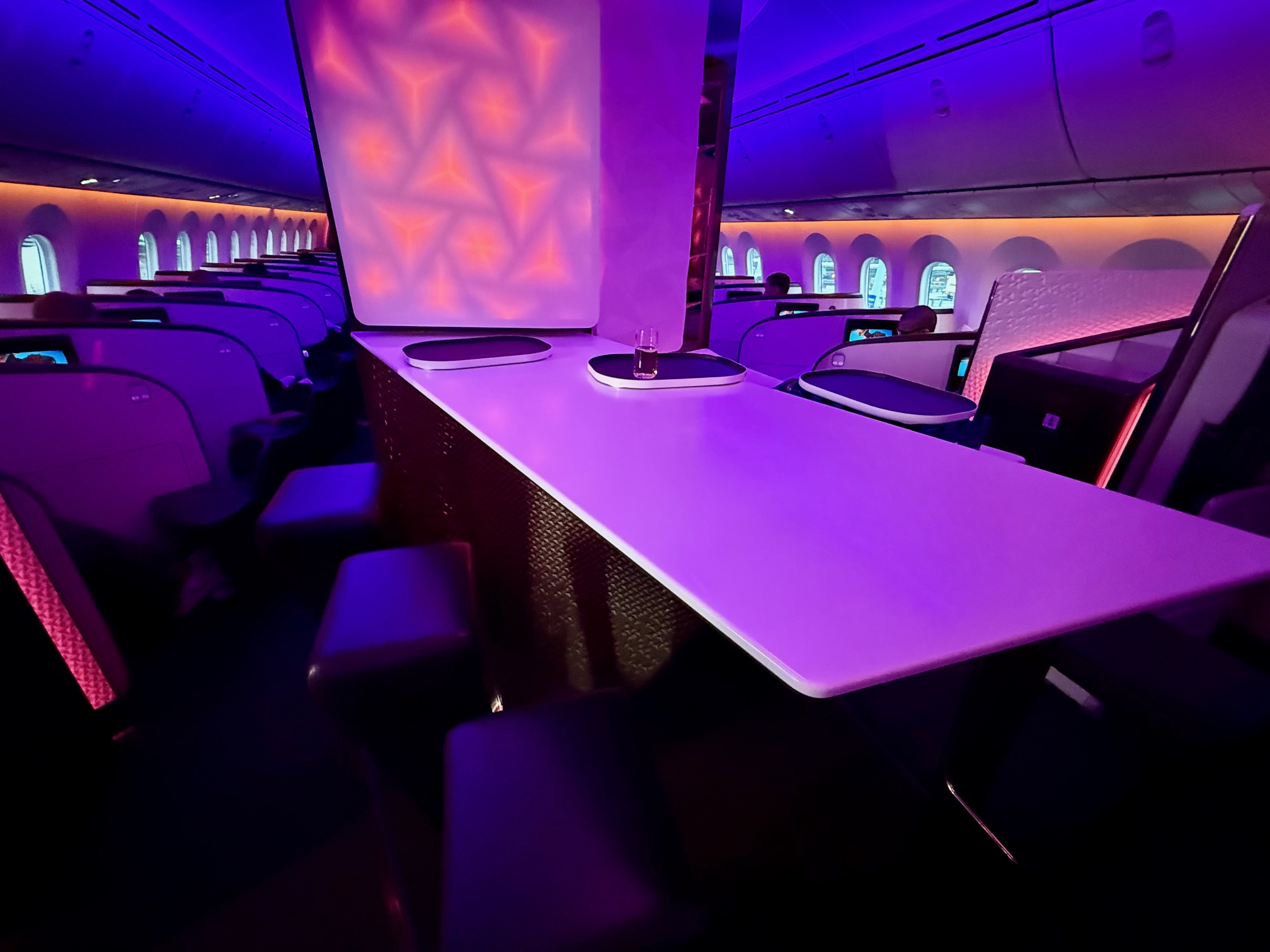 an airplane with seats and a table