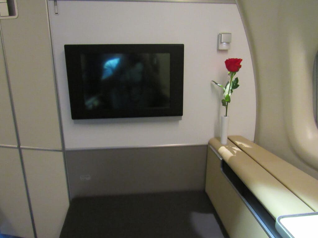 IFE Screen on Bulkhead with Fresh Rose