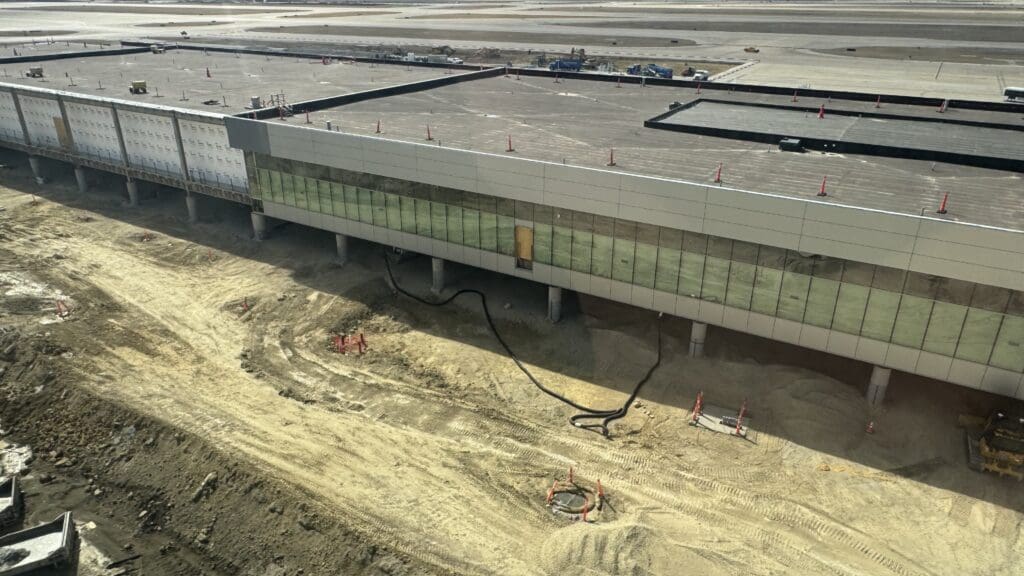 a building with a large roof