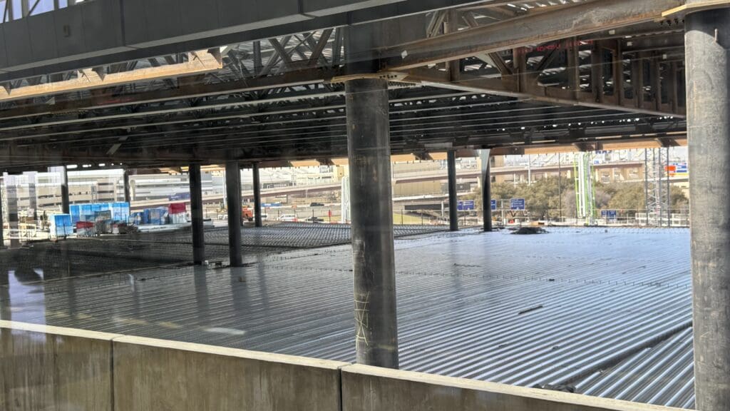 a metal structure under construction