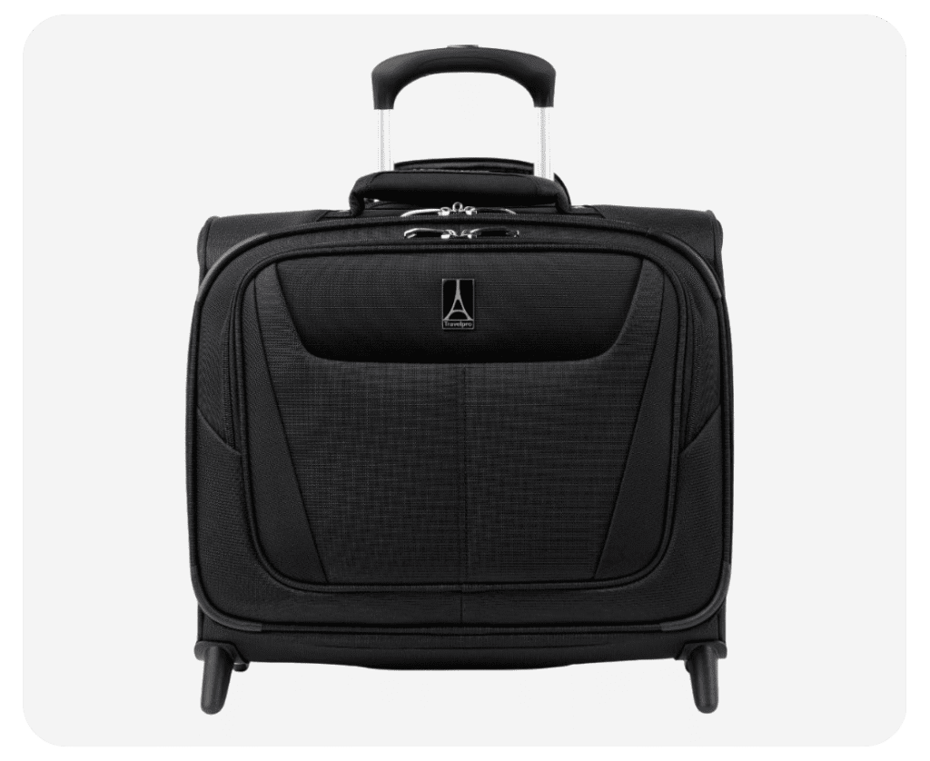 A black Travelpro Maxlite 5 underseat tote against a neutral background