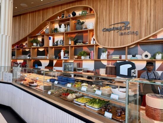 a display case with food on it at the Capital One Landing at LaGuardia