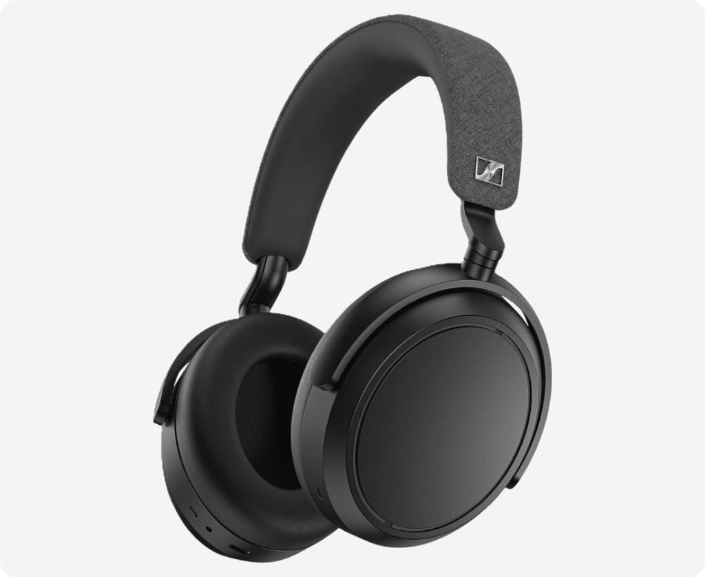 A pair of black Sennheiser Momentum 4 Noise Canceling headphones which are currently available at 51% off.