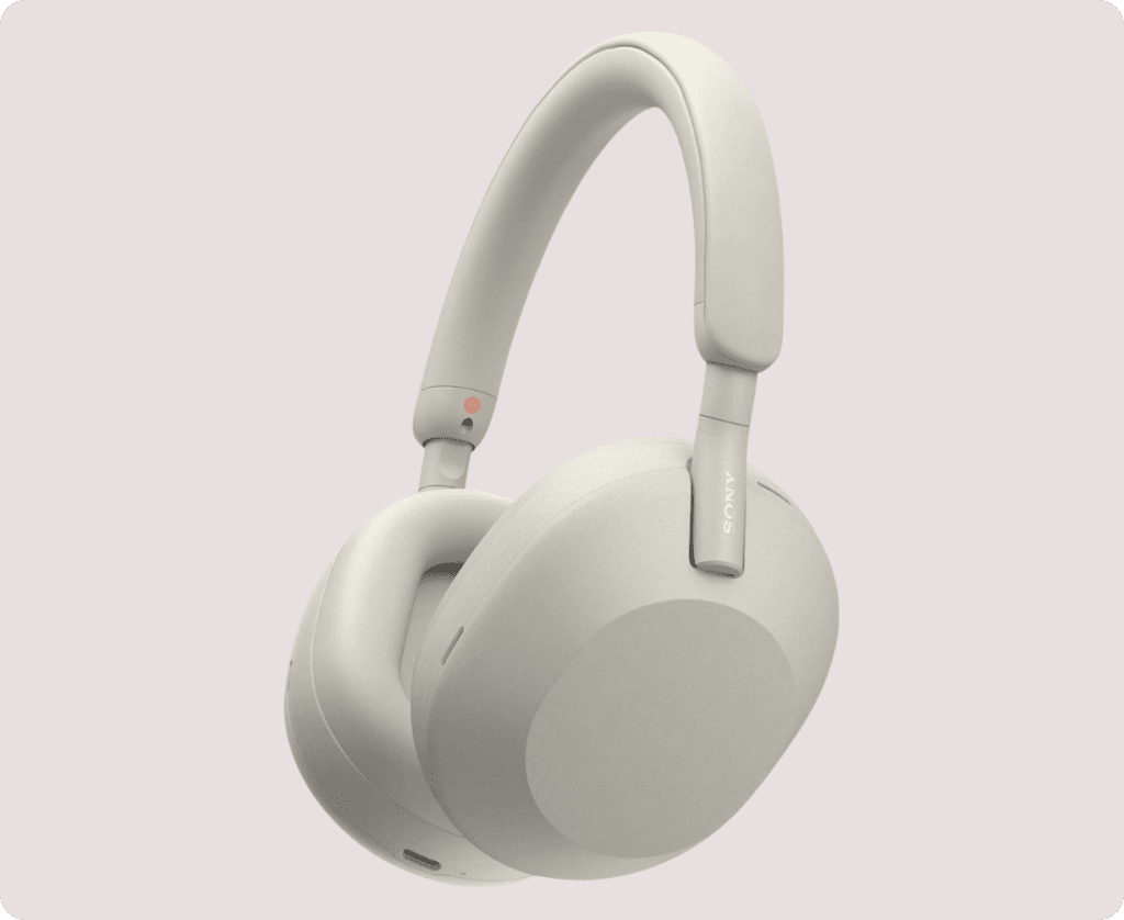 A pair of Silver Sony WH-1000XM5 Premium Wireless Noise Canceling Headphones which are currently available at 31% off retail price.