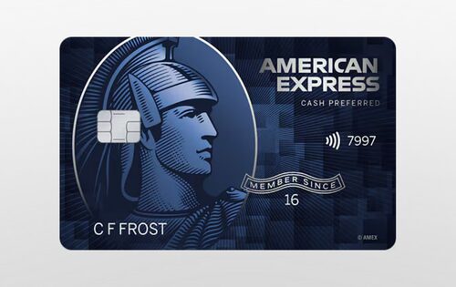 American Express Blue Cash Preferred Card on a neutral gradient background